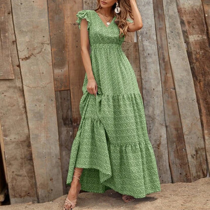 👗Elegantna haljina s V-izrezom i visokim strukom s cvjetnim uzorkom 2026.